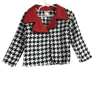 Mia Belle Girls Jacket 2T Houndstooth Red White Black Blazer Button Twee Glam